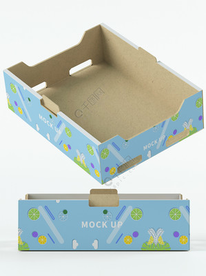 原创3D蔬菜水果托盘纸盒样机 中秋佳节绿色礼品包装新趋势